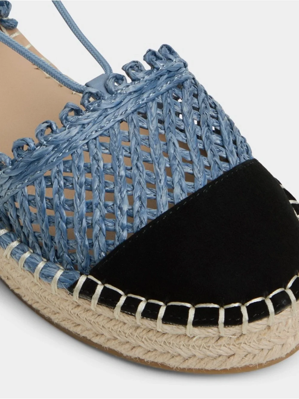 ALDO Picot Espadrille Lace-Up Sandal Wedge Boho Denim Size 8